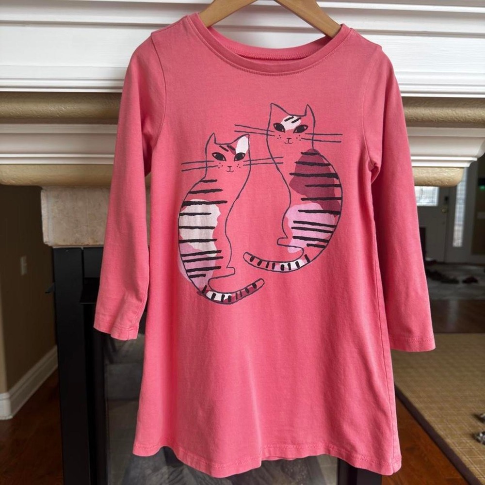 Tea Collection Pink long sleeve cotton dress cat print size 4 School Fall Animal